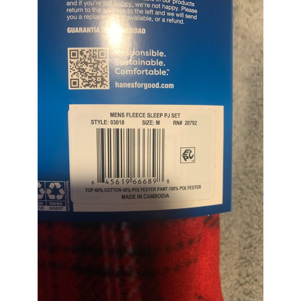 Hanes Mens M X-Temp Thermal Top Red Plaid Fleece Pants 2 Piece Sleep Set 03018 - Picture 4 of 5